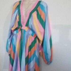 Colorful Striped V-Neck Long Sleeve Romper